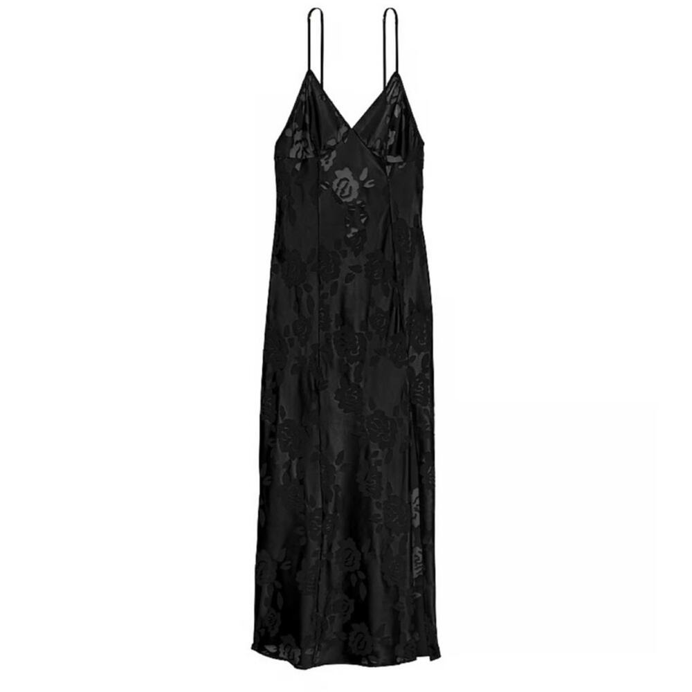 NWT Victoria's Secret Archives Black Burnout Satin Slip Dress Size Small